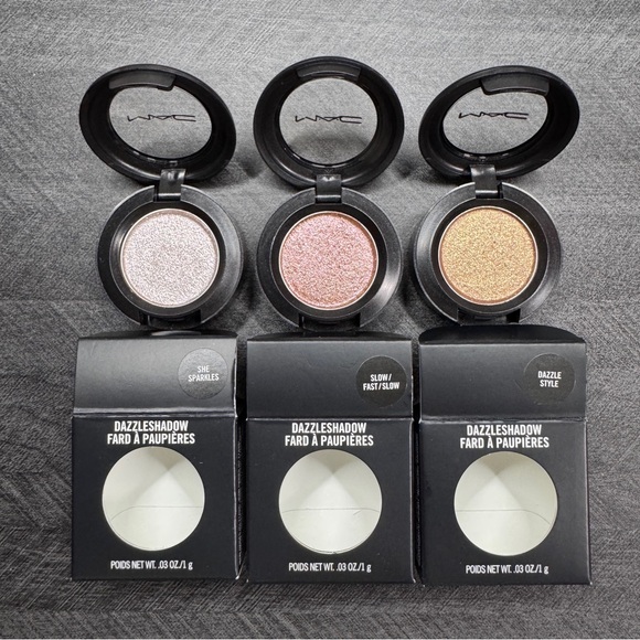 Lot of 3 Mac Dazzleshadow Single Eyeshadow Dazzle Style Slow/Fast She Sparkles - Picture 1 of 5